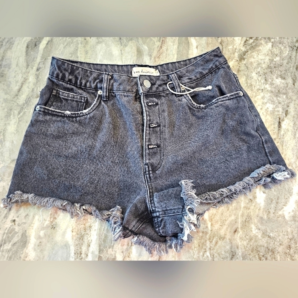 SWS Denim Co. High Rise Washed Black Cutoff Shorts Size 7